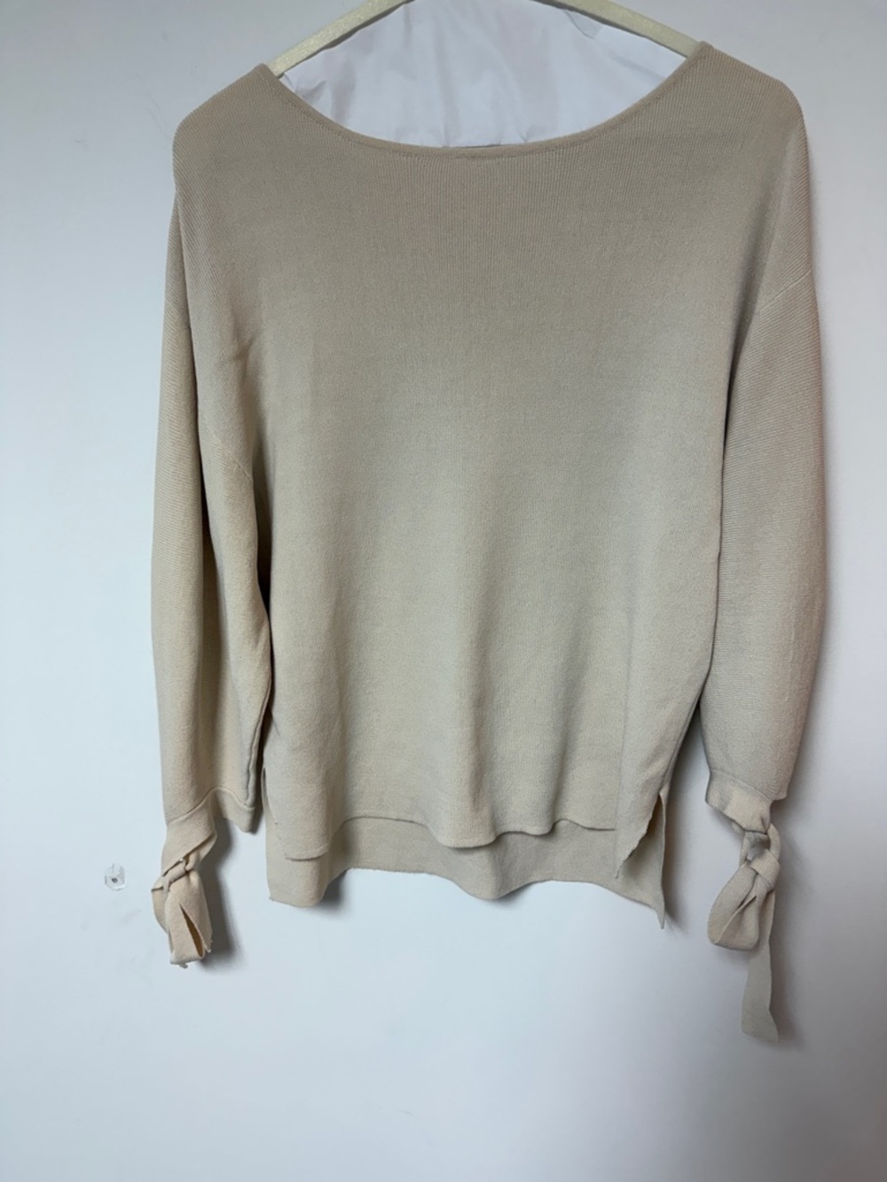 Chicwish Beige Tie-Sleeve Crew Neck Sweater